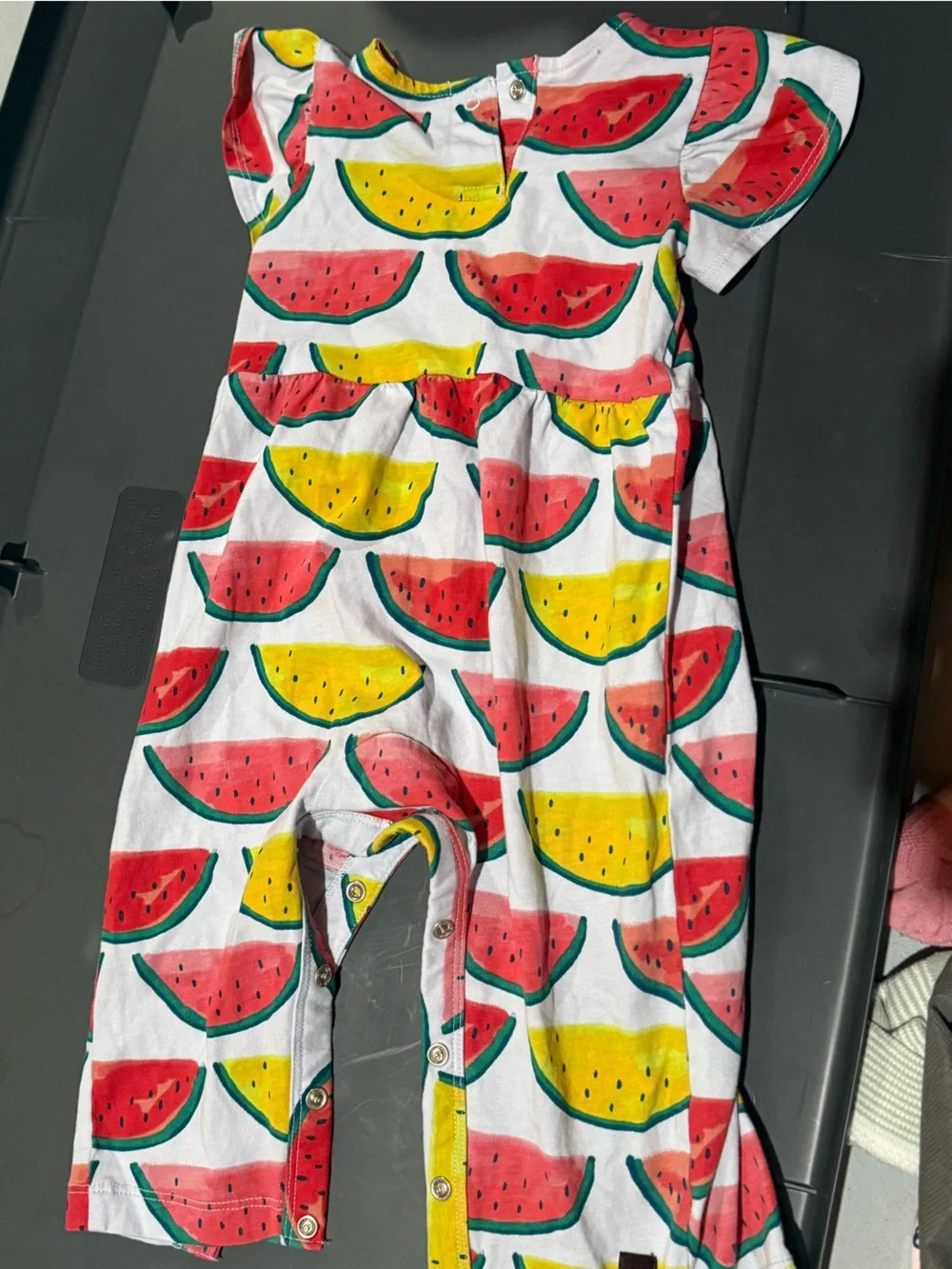 Tea Collection Watermelon Romper - Red, Yellow & Green